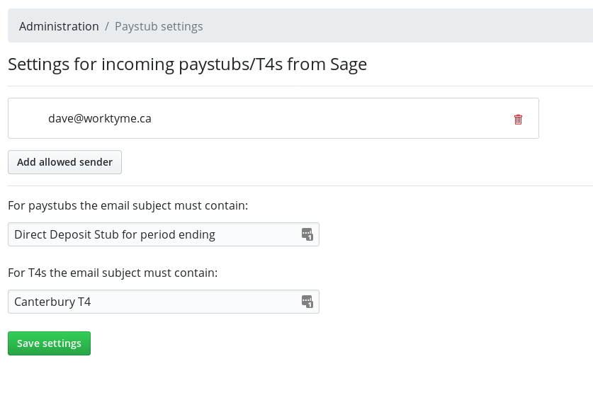 Paystub settings